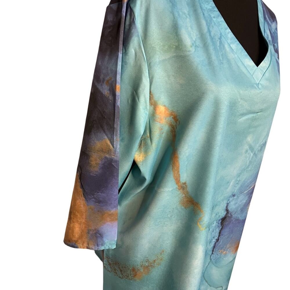 NWT C.O.Z.Y 3/4 length sleeve Soft V neck tropical look top l XL l - Picture 7 of 11
